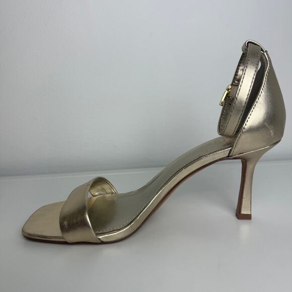 Vince Camuto Womens Enella Ankle Strap Square Toe Gold Sandals Stiletto Heels 6M - Picture 4 of 12